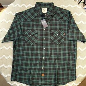Dubinik short-sleeve western plaid shirt in a green and black colorway New